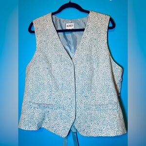 Vtg Koret Light Blue Jacquard Scroll Vest 1990s Brocade Button Front Boho Granny